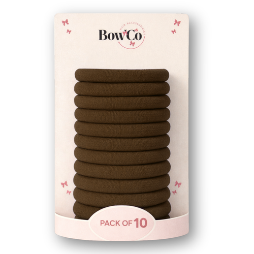 10 Elastic School Hair Bobbles - Brown - Non Damage