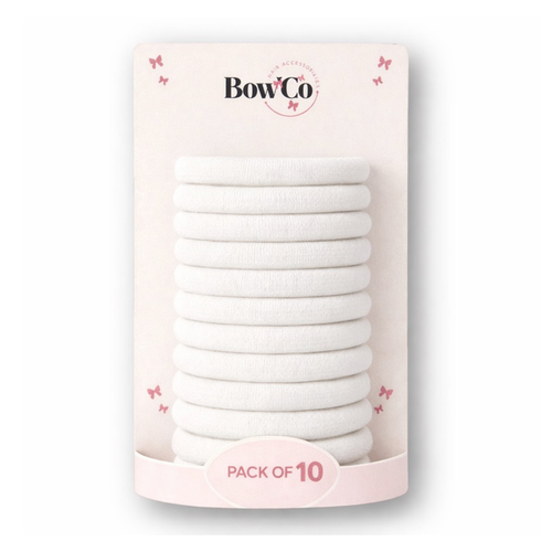 10 Elastic School Hair Bobbles - White - Non Damage