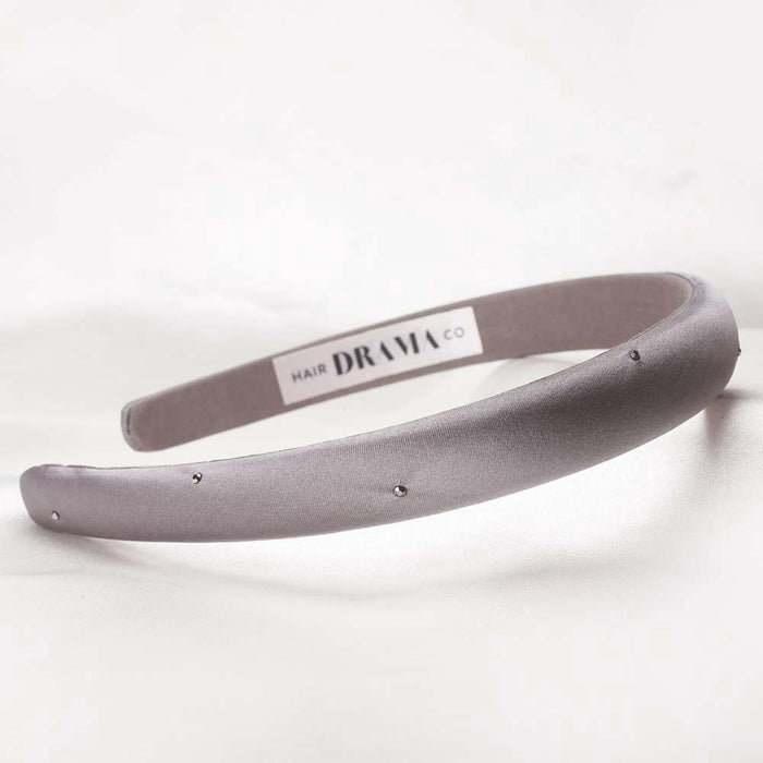100% Mulberry Silk Puff Hair Band with Rhinestones - Grey