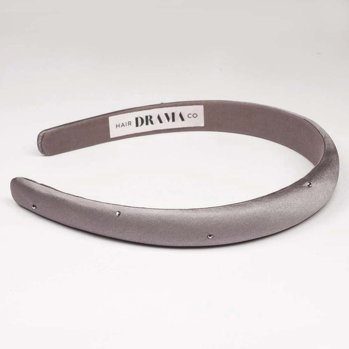 100% Mulberry Silk Puff Hair Band with Rhinestones - Grey
