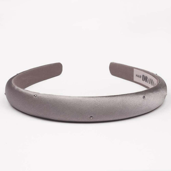 100% Mulberry Silk Puff Hair Band with Rhinestones - Grey