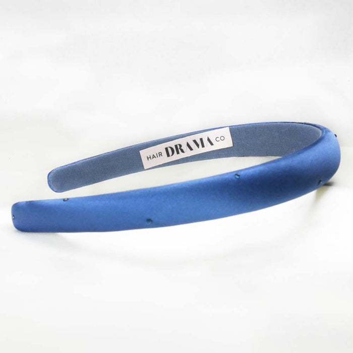 100% Mulberry Silk Puff Hair Band with Rhinestones - Royal Blue