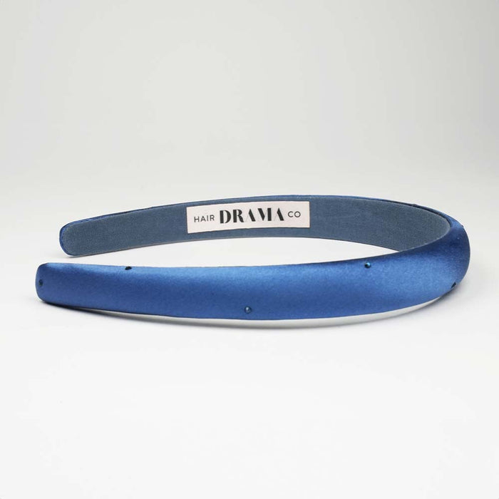 100% Mulberry Silk Puff Hair Band with Rhinestones - Royal Blue