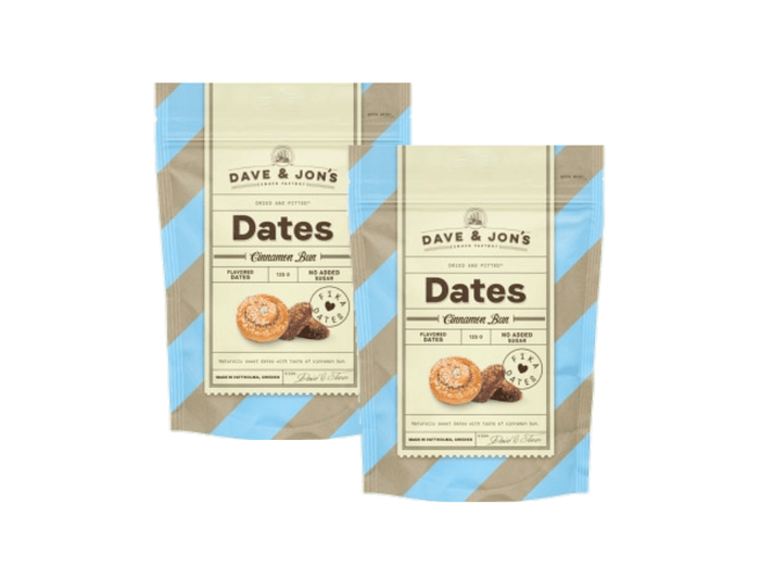 2 x Dave & Jon's Dadlar Cinnamon Bun 125g (4.40 oz) – Swedish Cinnamon Bun Flavored Dates – Vegan Snack