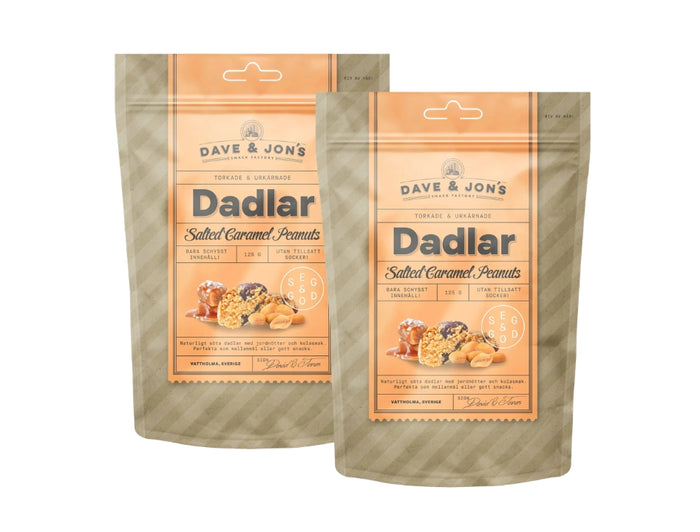 2 x Dave & Jon's Dadlar Salted Caramel Peanuts 125g (4.40 oz) – Natural Swedish Date Snack with Peanuts