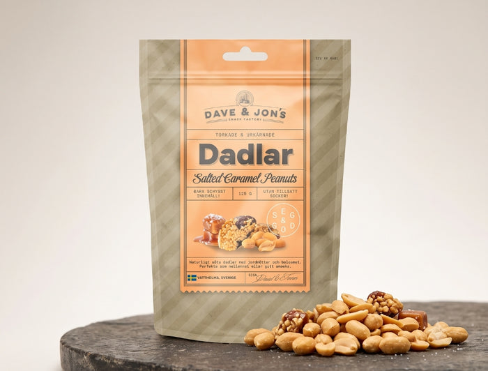 2 x Dave & Jon's Dadlar Salted Caramel Peanuts 125g (4.40 oz) – Natural Swedish Date Snack with Peanuts
