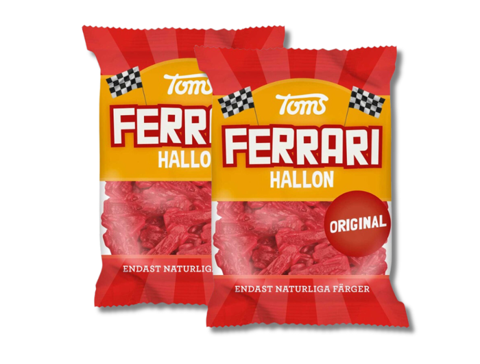 2 x Toms Ferrari Bilar Original 130g (4.58 oz) – Authentic Swedish Car-Shaped Fruit Gummies