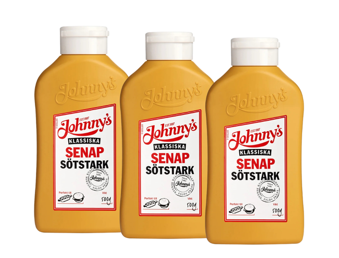 3 Bottles of Johnny's Sötstark Senap 500g (17.64 oz) – Authentic Swedish Sweet & Strong Mustard