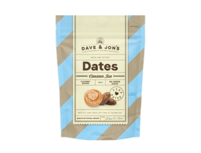 4 x Dave & Jon's Dadlar Cinnamon Bun 125g (4.40 oz) – Swedish Cinnamon Bun Flavored Dates – Vegan Snack