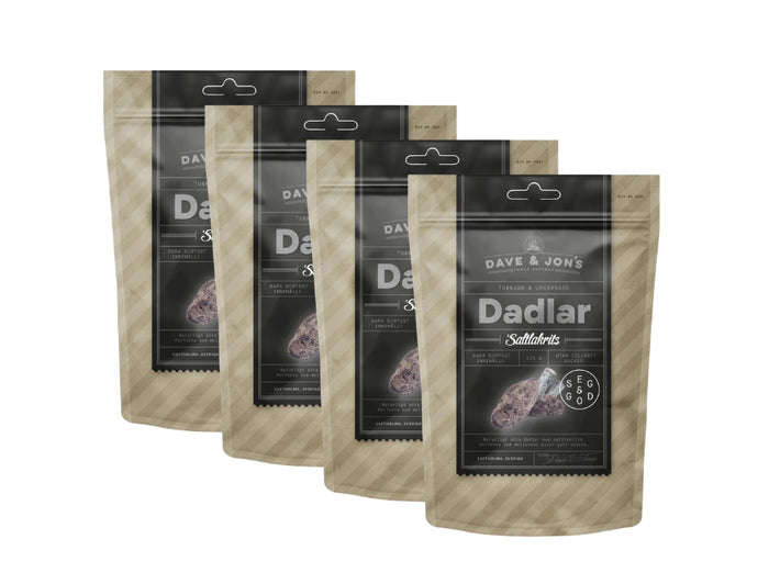 4 x Dave & Jon's Dadlar Saltlakrits 125g (4.40 oz) – Swedish Salted Licorice Dates