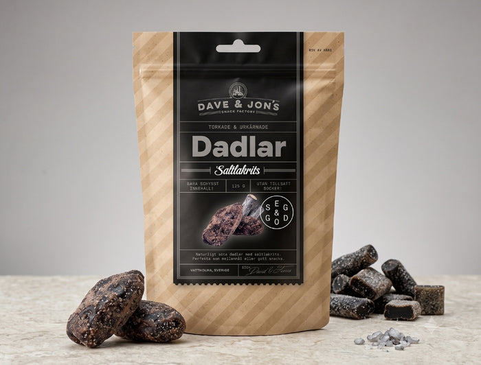 4 x Dave & Jon's Dadlar Saltlakrits 125g (4.40 oz) – Swedish Salted Licorice Dates