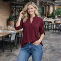50217 – Burgundy Ribbed 3/4 Sleeve V-Neck Top