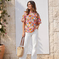 50266 – Multi Floral High Neck Ruffle Sleeve Top