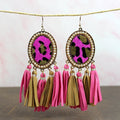734001 - Animal Hide Tassel Earrings - Fuchsia