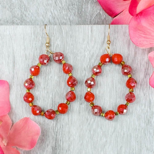 73878 - Crystal Earrings Red - Fashion Jewelry Wholesale