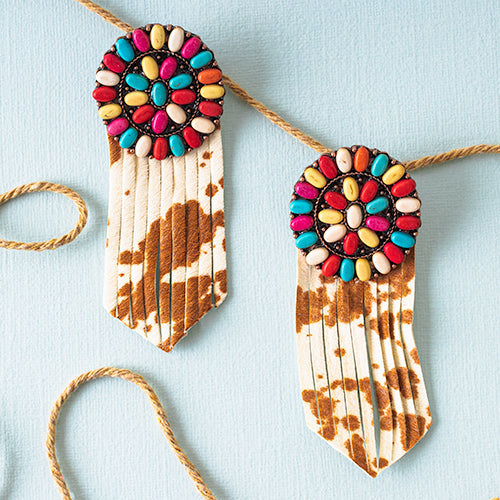 93016 - Squash Blossom Tassel Earrings - Multi Cow Fashion Jewelry Wholesale