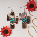 93053 - Animal Print Cactus Earrings - Brown & Pink - Fashion Jewelry Wholesale