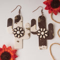 93053 - Animal Print Cactus Earrings - Brown & White - Fashion Jewelry Wholesale
