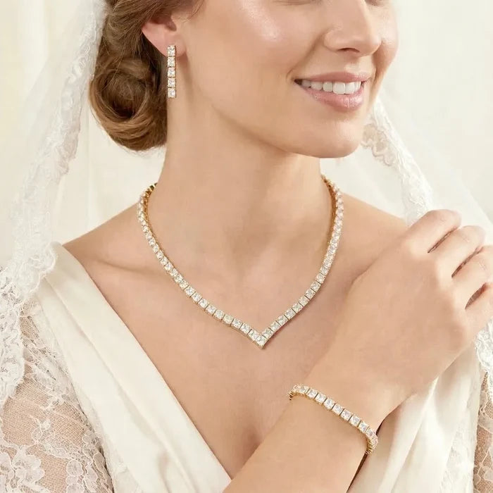 Wedding Jewelry - Silver Cubic Zirconia Bridal Three-Piece Jewelry Set