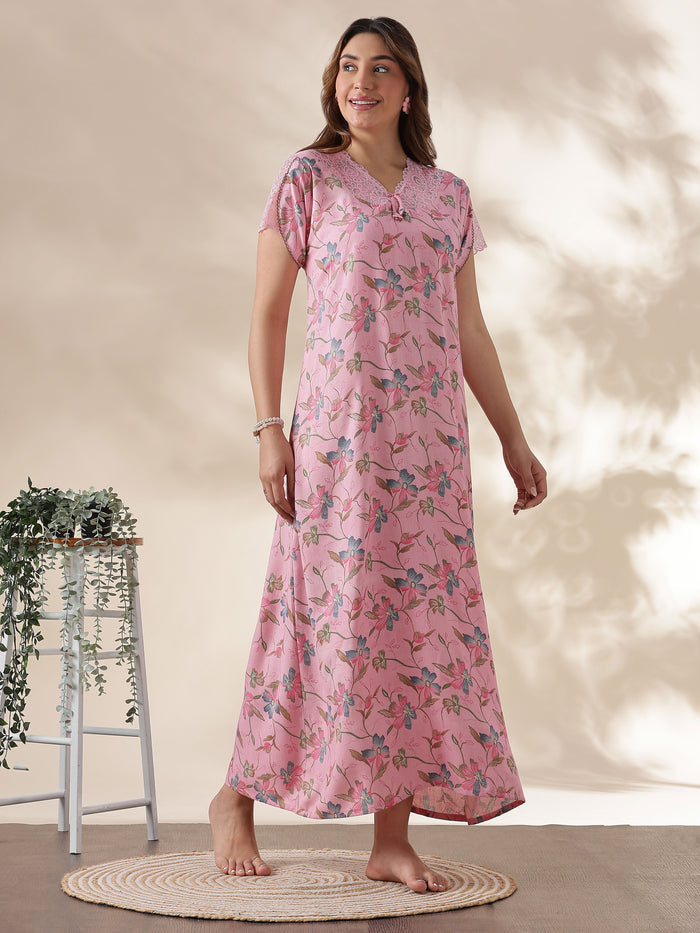 Nightwear for Women in Blush Pink with Soft Floral Print