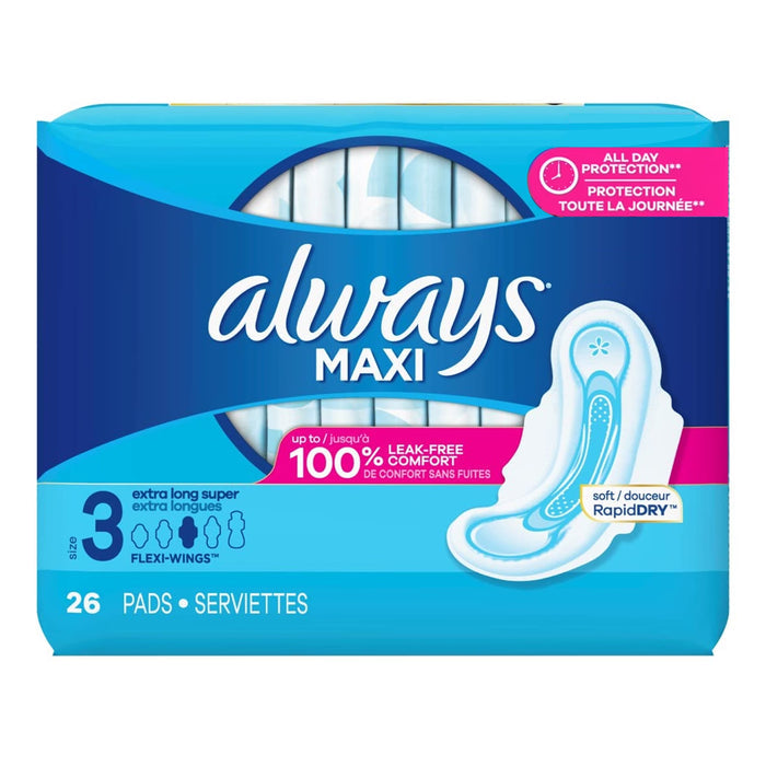 Always Maxi Size 3 Extra Long Super Unscented - 26ct - 3 Pack