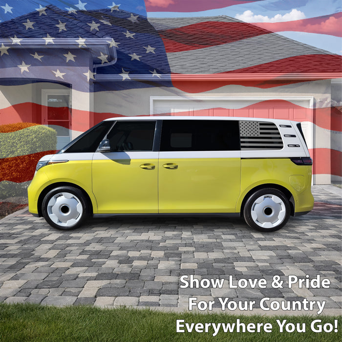 American Flag Quarter Window Decal for Volkswagen ID. Buzz 2025 – Precut Matte Black Vinyl