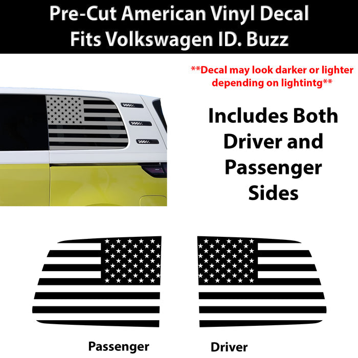 American Flag Quarter Window Decal for Volkswagen ID. Buzz 2025 – Precut Matte Black Vinyl
