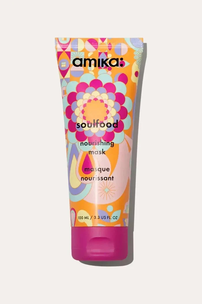 100ml tube of Amika Soulfood Nourishing Mask, a convenient Trial Size for deep conditioning on the go.