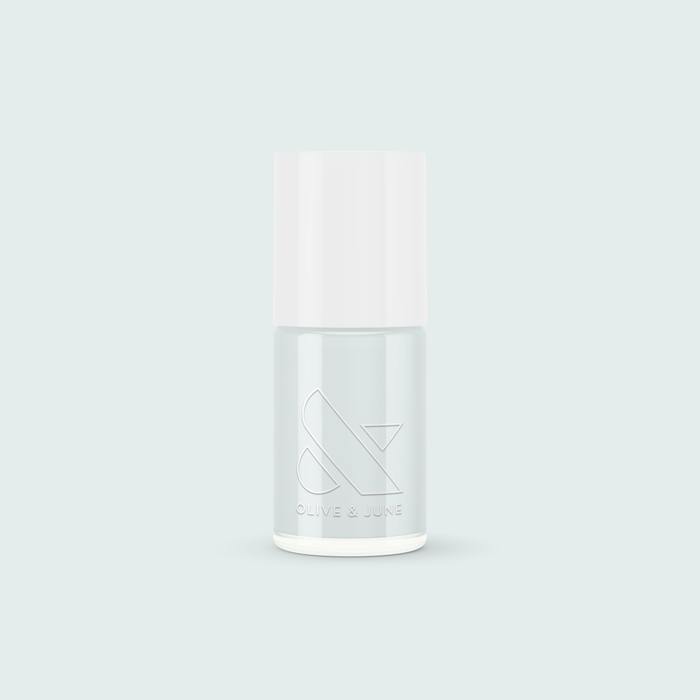 Olive and June Angelfish pale sky blue long-lasting gel polish bottle on a light background