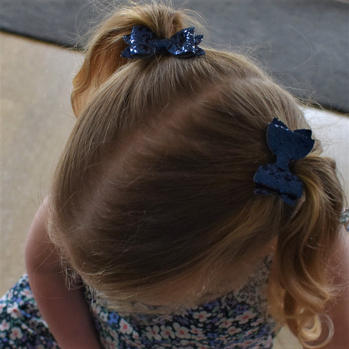 Annabelle - small glitter piggytail bows - navy
