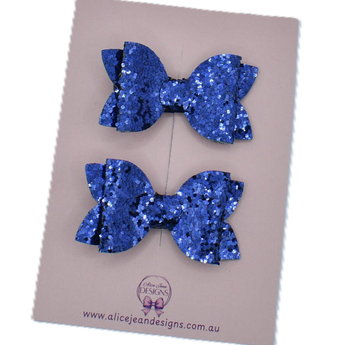 Annabelle - small glitter piggytail bows - navy