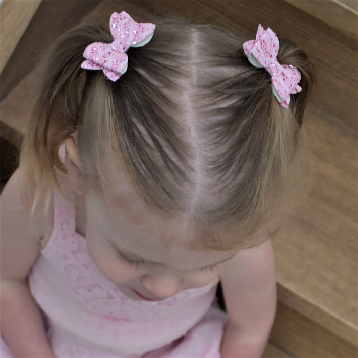 Annabelle - small pink lace piggytail bows