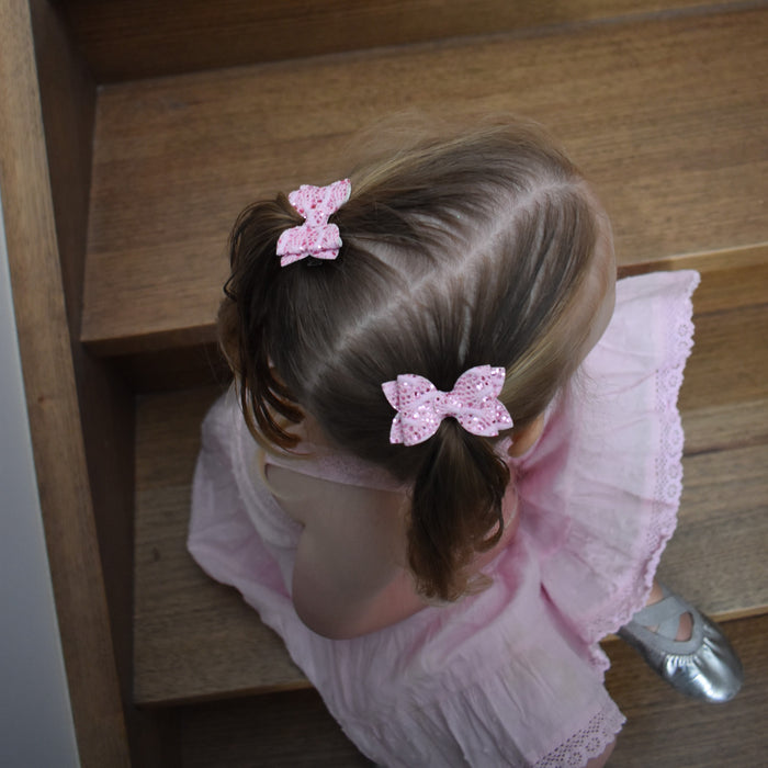 Annabelle - small pink lace piggytail bows