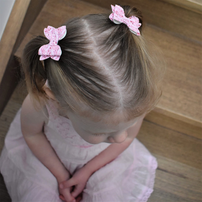 Annabelle - small pink lace piggytail bows