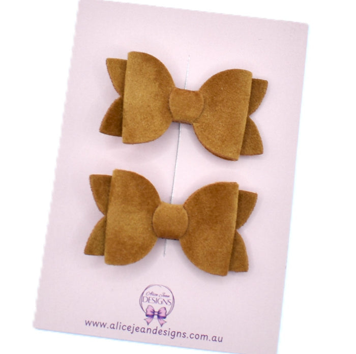 Annabelle - small velvet piggytail bows - light brown