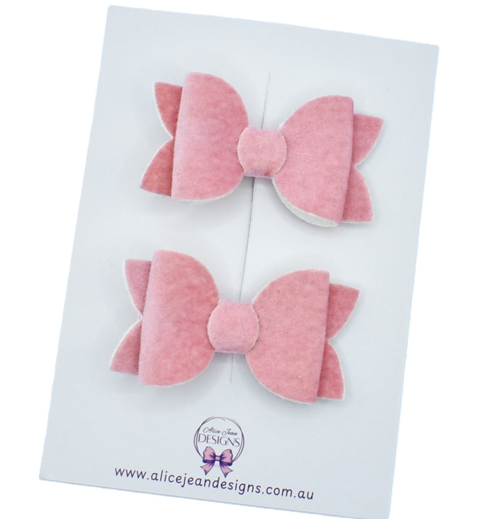 Annabelle - small velvet piggytail bows - pink