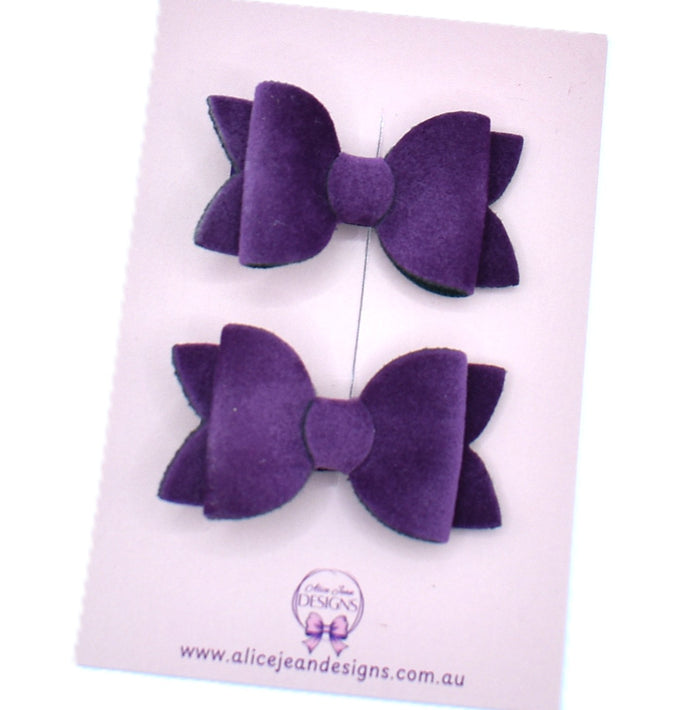 Annabelle - small velvet piggytail bows - purple