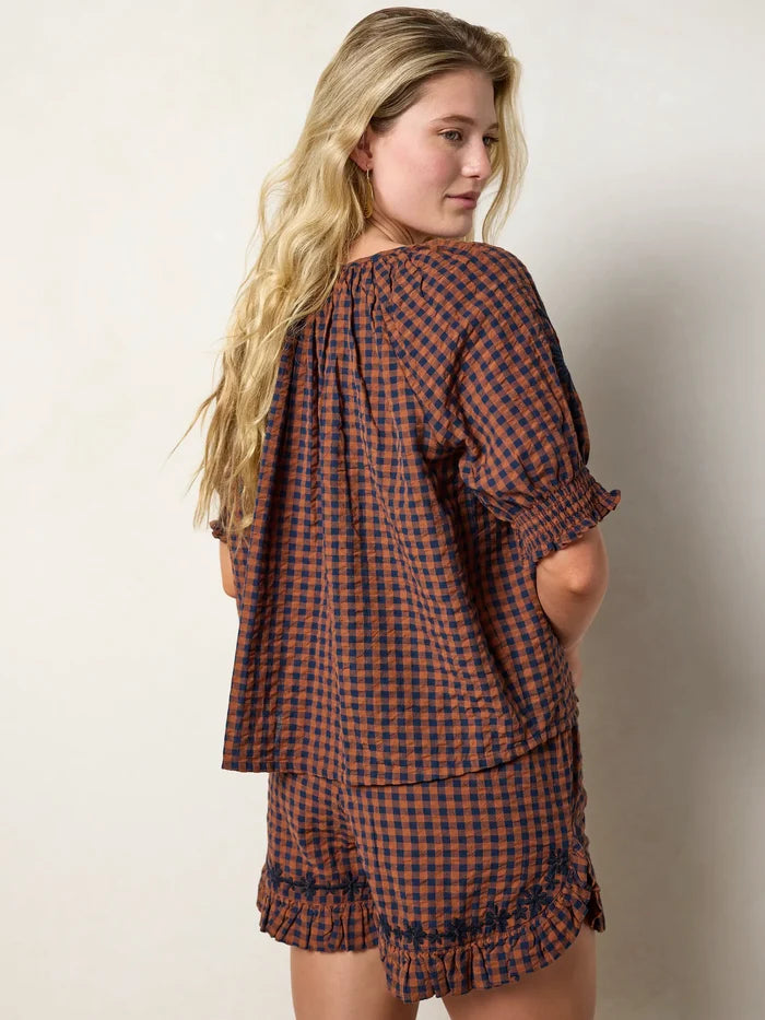 April Embroidered Cotton Top - Rust Gingham-view 7