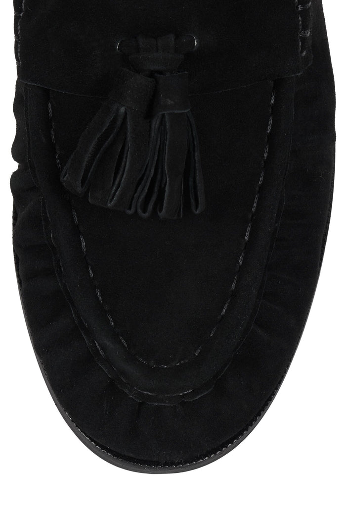 ARTICULATE Jeffrey Campbell Loafer with Tassel Detail Black Suede