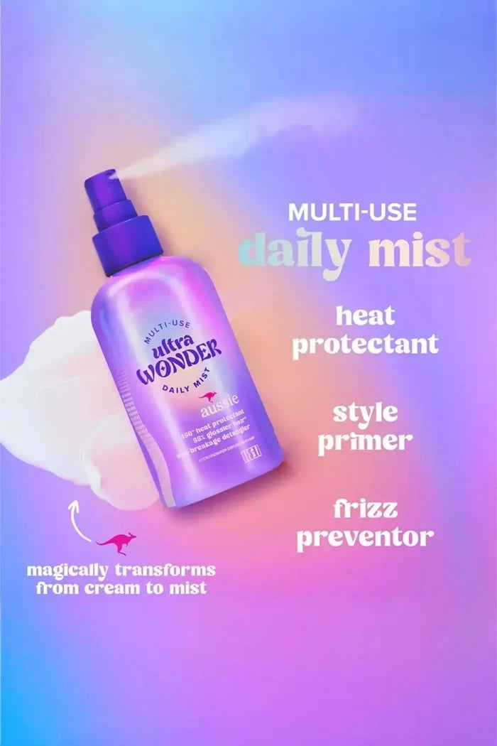 Aussie Ultra Wonder Non Greasy Shine Spray for Hair - Your One Step Hair Routine vs Your Old $50 Hair Routine with Heat Protection, Frizz Prevention and Detangler