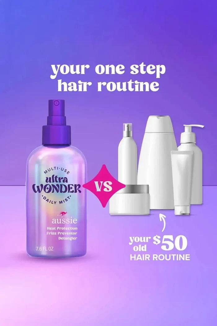 Aussie Ultra Wonder Non Greasy Shine Spray for Hair - Lightweight Hydration for Fine or Frizzy Hair with 450° Heat Protection and Anti-Breakage Formula