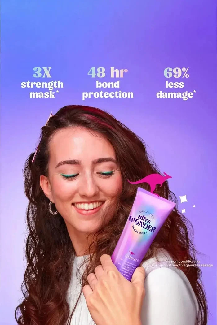 Aussie Hair Treatment Before and After Results - Pre Wash Detangler for Curly Hair Showing One Step Hair Goals for Every Hair Type