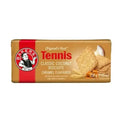 Bakers Tennis Biscuits Caramel 200g pack featuring traditional South African caramel-flavored tennis biscuits with butter, coconut, and syrup ingredients