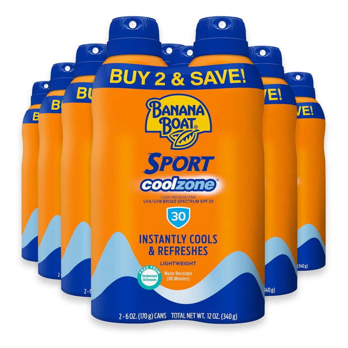 Banana Boat Sport Cool Zone Continuous Sunscreen Spray SPF 30 - 2 Ct - 6 Pack