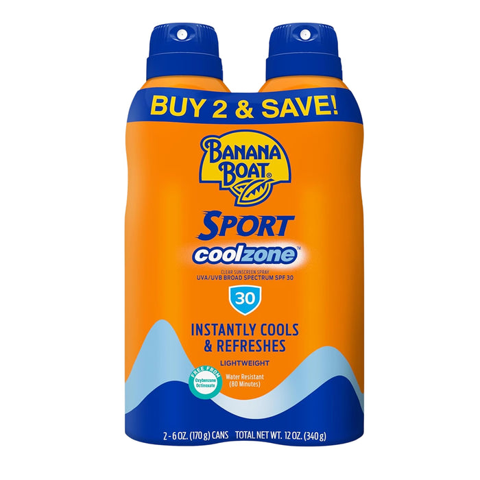 Banana Boat Sport Cool Zone Continuous Sunscreen Spray SPF 30 - 2 Ct - 6 Pack