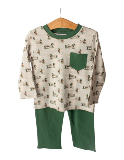 Banana Split Samuel Boys Pant Set–Mallard Duck Shirt - Green pants