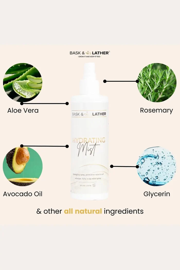 BASK & LATHER HYDRATING HAIR MIST 8oz BASK&LATHER