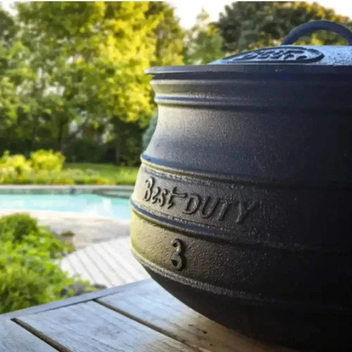 Cast Iron Best Duty Potjie flat pot 6.0L with lid and handle for versatile cooking