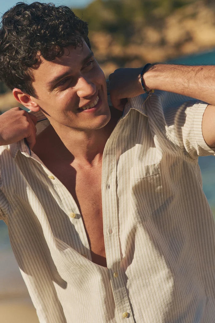 Better-Than-Linen Shirt Tan/White Stripe