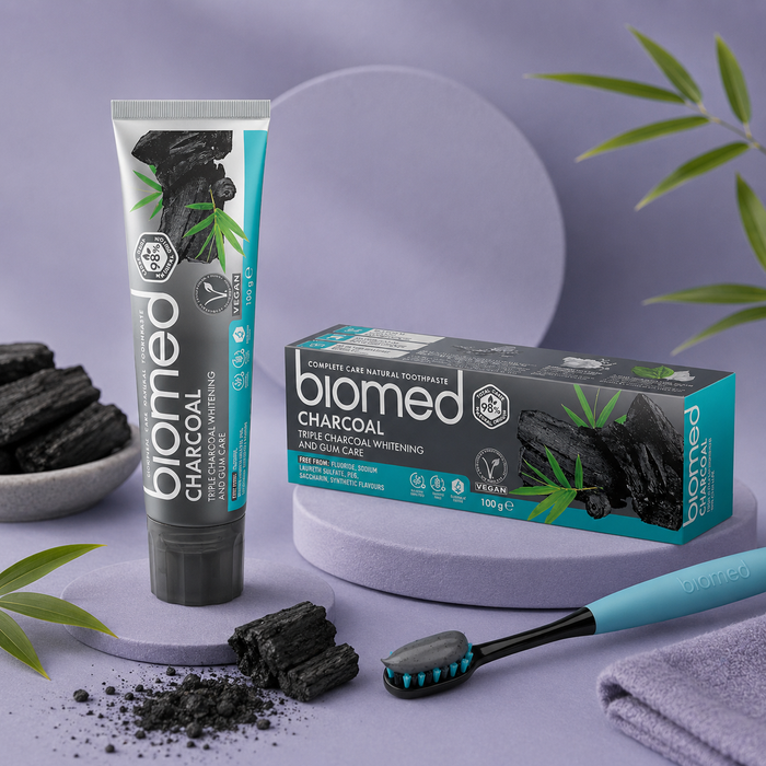 biomed - whitening, charcoal - tandpasta (fluorfri) - 100ml.